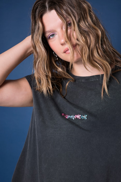 T-Shirt, Slim Shape, farbige Ziersteinchen