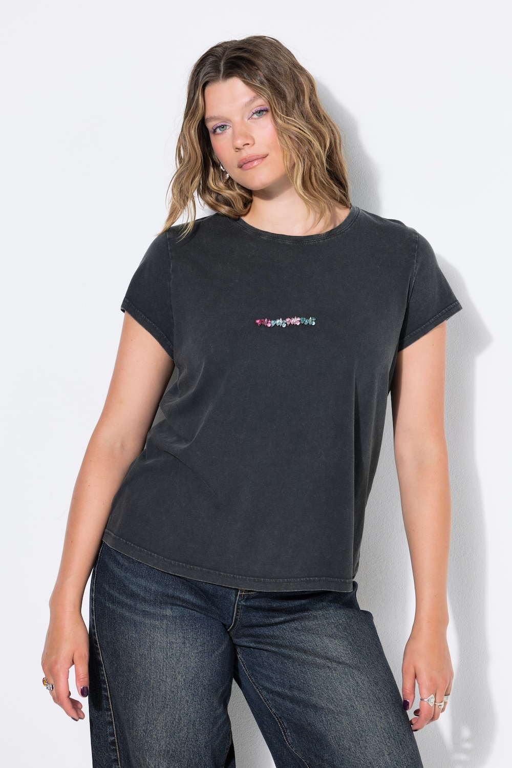 T-shirt, slim fit, farvede kulørte rhinsten