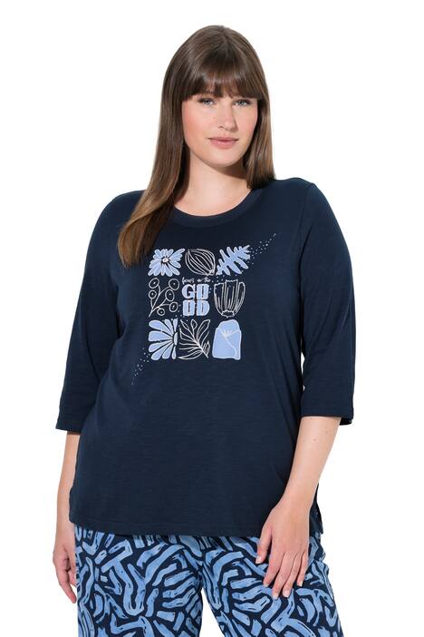 Tričko, lístky, kulatý výstřih, 3/4 rukávy, biobavlna