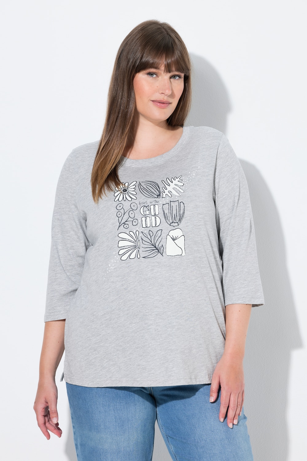 Große Größen Shirt, Damen, grau, Größe: 42/44, Baumwolle, Ulla Popken