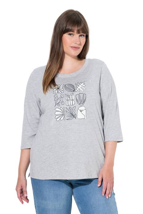 Tričko, lístky, kulatý výstřih, 3/4 rukávy, biobavlna