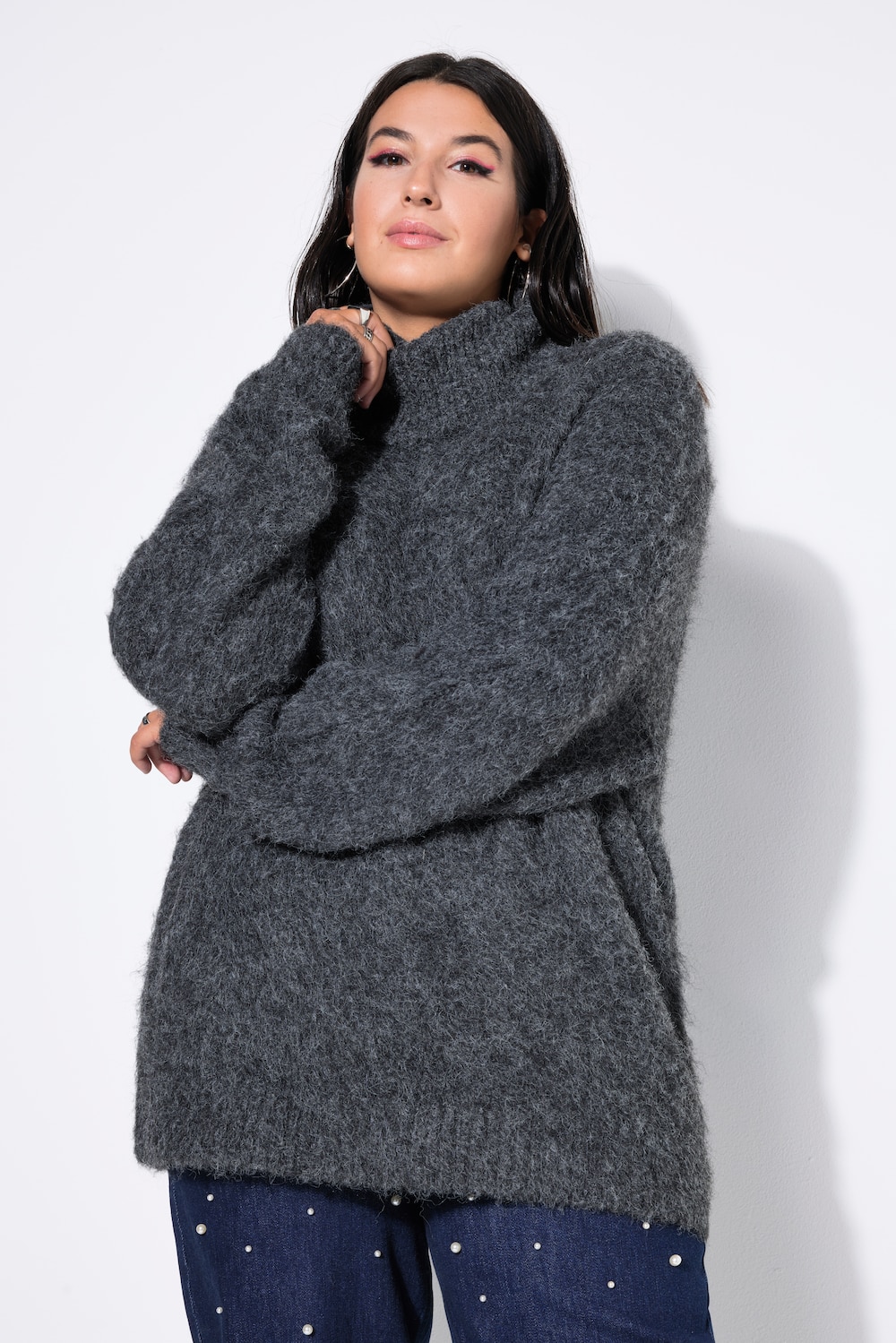 Große Größen Rollkragenpullover, Damen, blau, Größe: 46/48, Polyester/Synthetische Fasern, Studio Untold