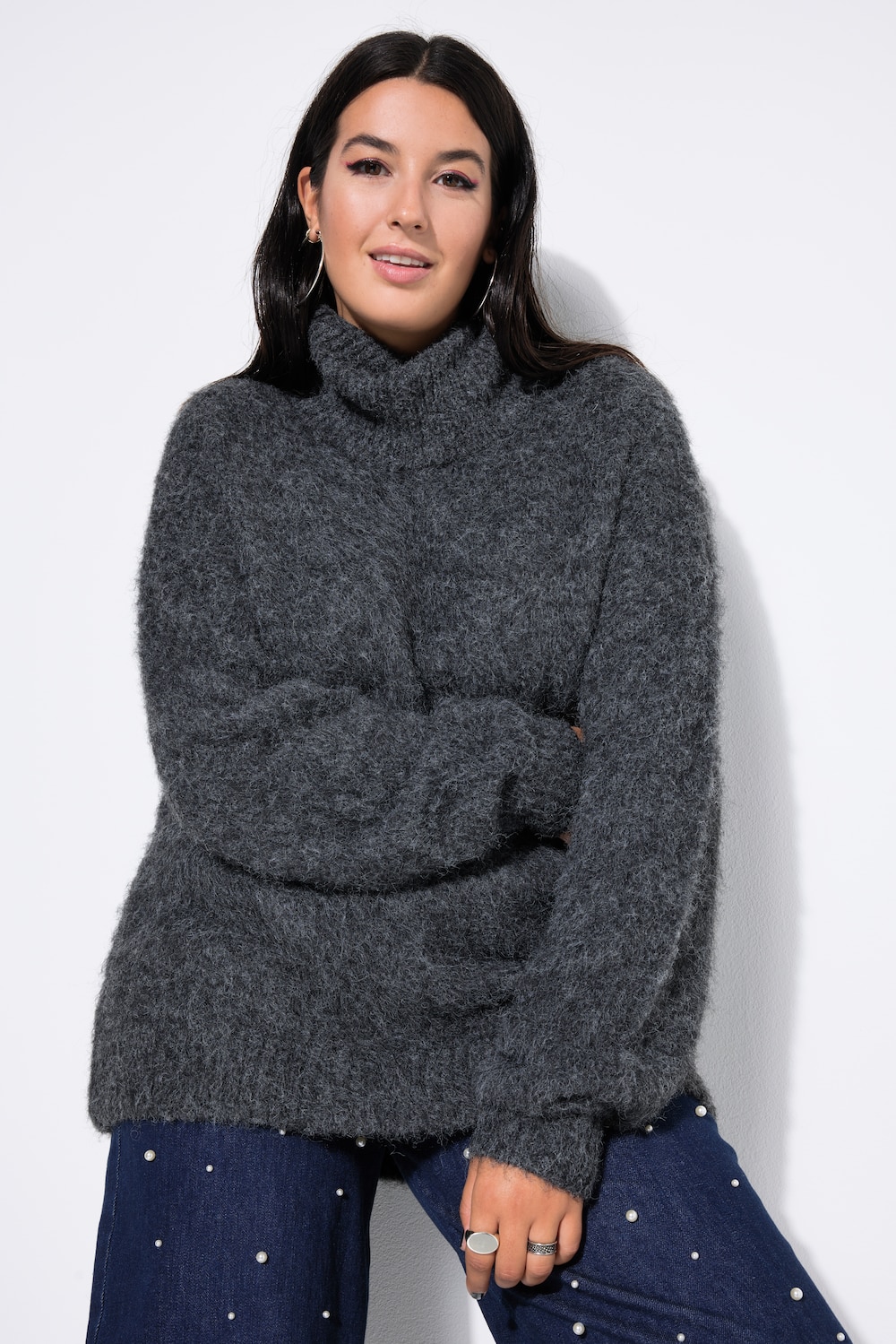 Große Größen Rollkragenpullover, Damen, blau, Größe: 54/56, Polyester/Synthetische Fasern, Studio Untold