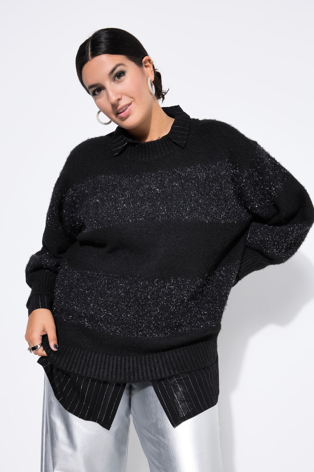 Große Größen Pullover, Damen, schwarz, Größe: 42/44, Polyester/Synthetische Fasern, Studio Untold
