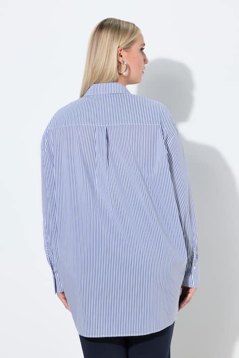 Bluzka, oversize, paski, kołnierzyk koszulowy, długi rękaw