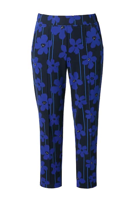 Punto kalhoty, květy, úzké nohavice, plisování, elastický pas