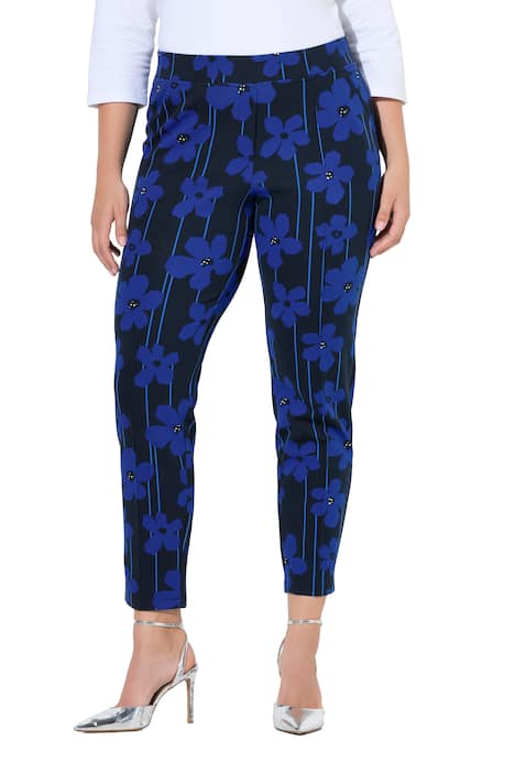 Punto kalhoty, květy, úzké nohavice, plisování, elastický pas