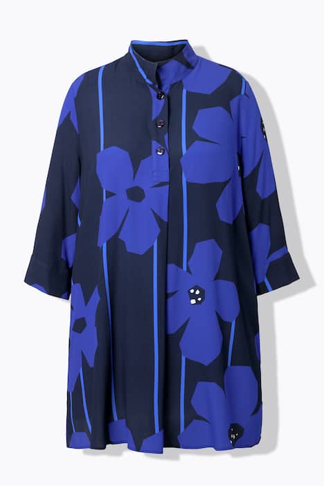 Tuniek, bloemen, A-lijn, opstaande kraag, 3/4-mouwen