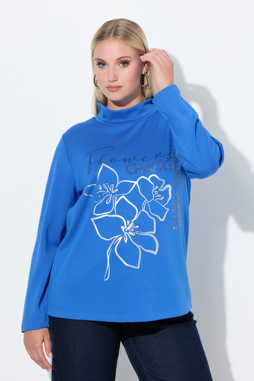 Große Größen Sweatshirt, Damen, blau, Größe: 50/52, Synthetische Fasern/Polyester, Ulla Popken