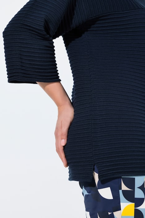 Sweatshirt, Rippsweat, Stehkragen, 3/4-Arm