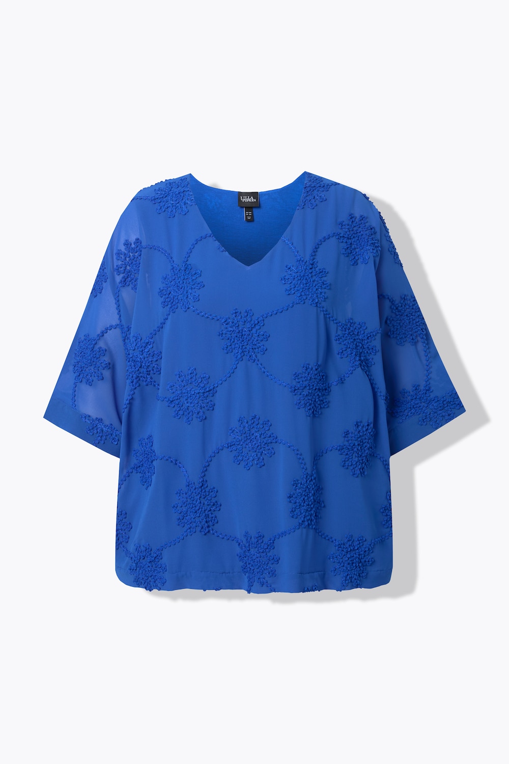 Blouse, dubbellaags,bloemen, V-hals, 3/4-mouwen