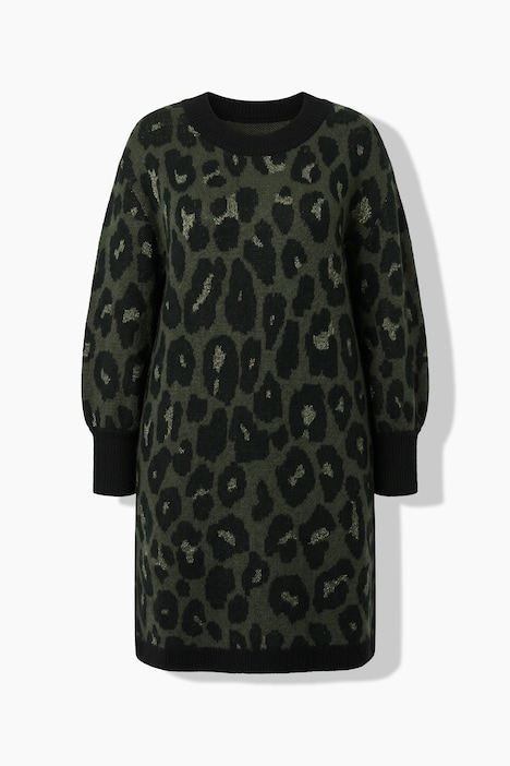 Strikkjole, oversized, leopardmønster, ballonærmer