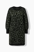 Strikkjole, oversized, leopardmønster, ballonærmer