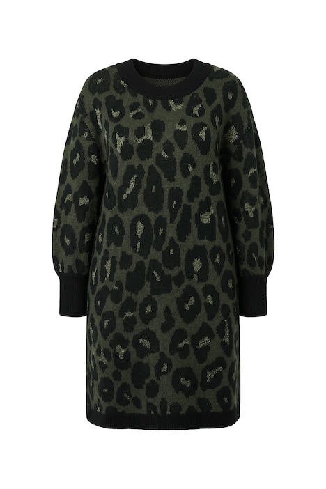 Úpletové šaty, oversize, leopardí vzor, balónové rukávy