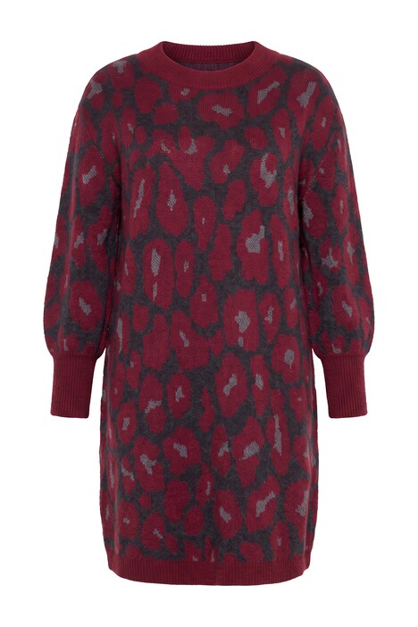 Úpletové šaty, oversize, leopardí vzor, balónové rukávy