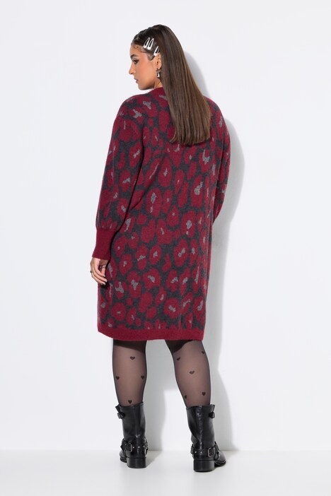 Úpletové šaty, oversize, leopardí vzor, balónové rukávy