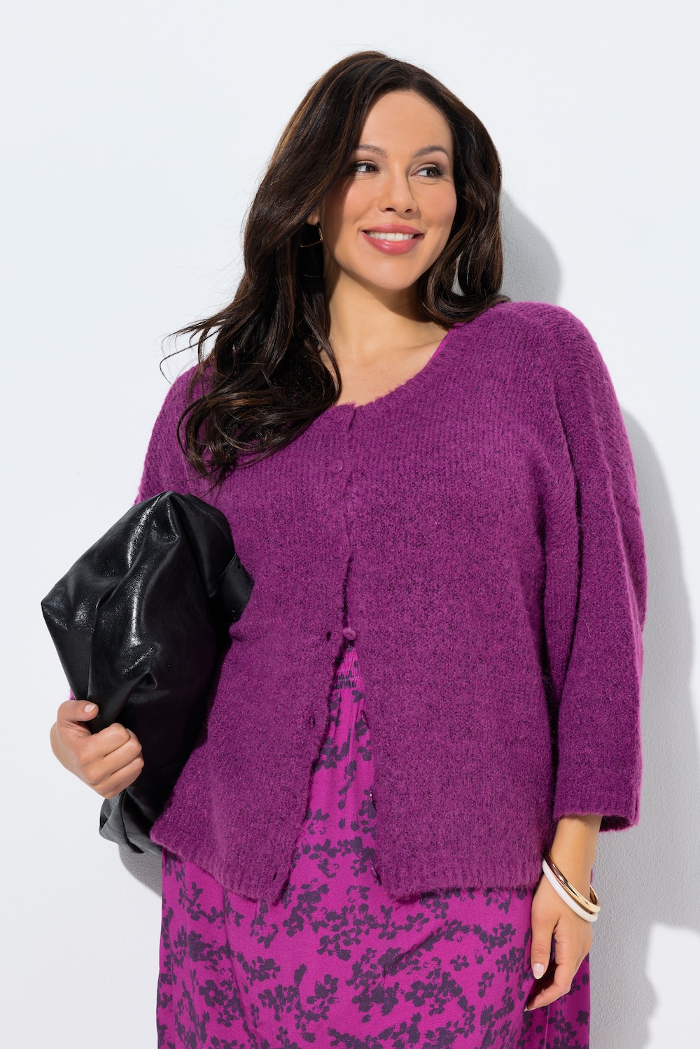 Cardigan, oversized, rund halsudskæring, 3/4-lange ærmer