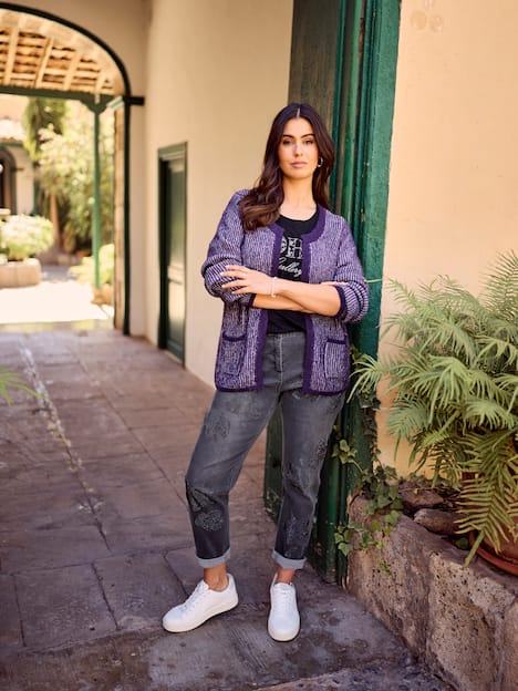 Vest, ribbreisel met strepen, ronde hals, lange mouwen