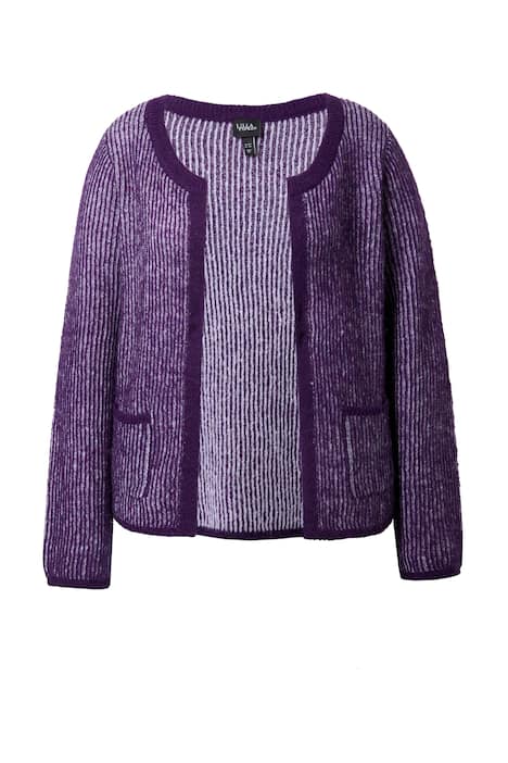 Rozepínací svetr, pruhovaný žebrovaný úplet, kulatý výstřih, dlouhé rukávy