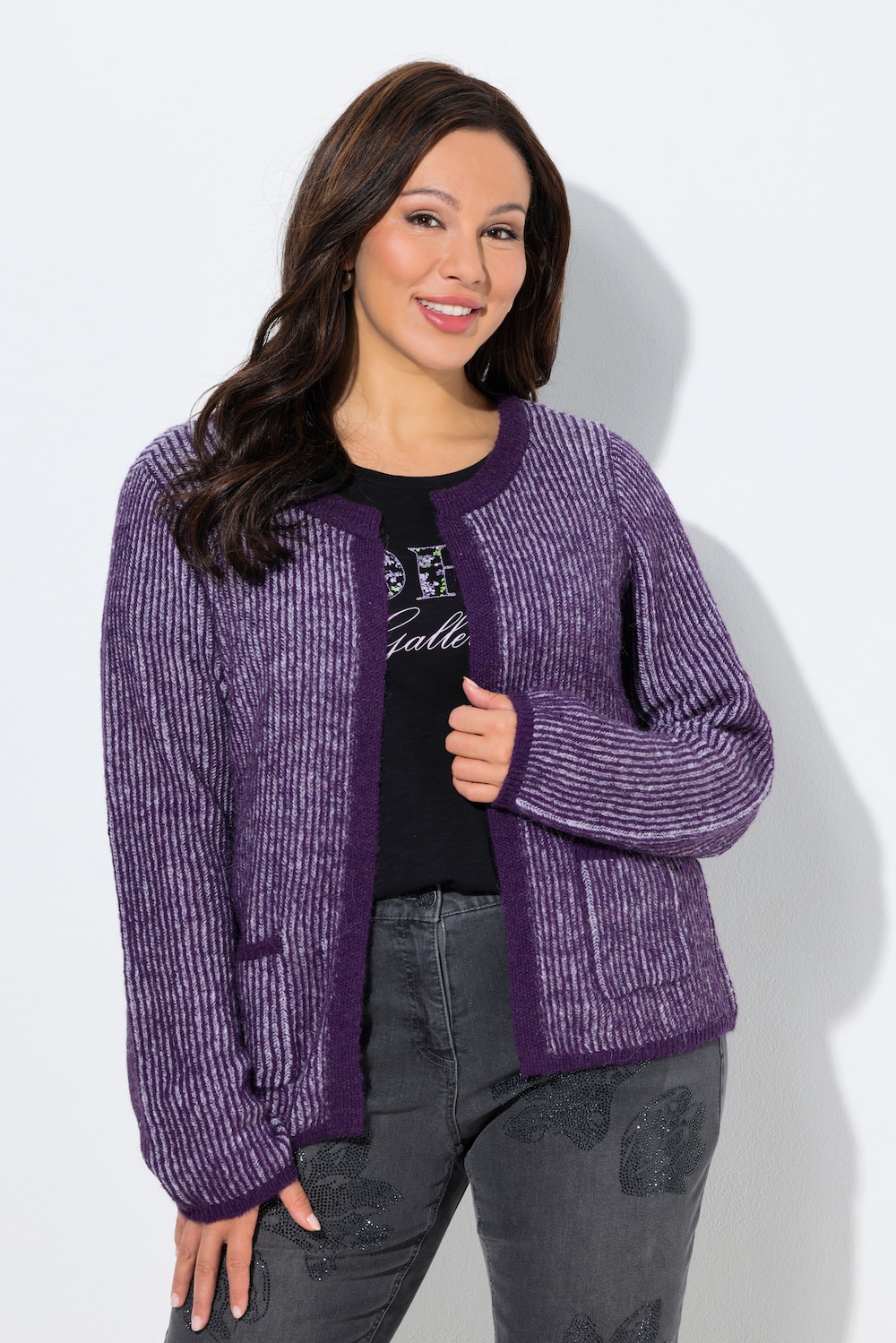 Thumbnail - Große Größen Strickjacke, Damen, lila, Größe: 42/44, Synthetische Fasern/Polyester, Ulla Popken