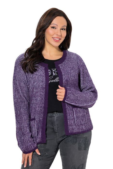 Rozepínací svetr, pruhovaný žebrovaný úplet, kulatý výstřih, dlouhé rukávy