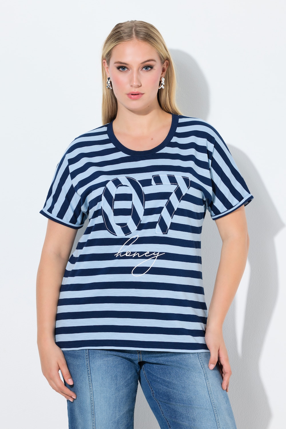 Große Größen T-Shirt, Damen, blau, Größe: 62/64, Baumwolle/Synthetische Fasern, Ulla Popken