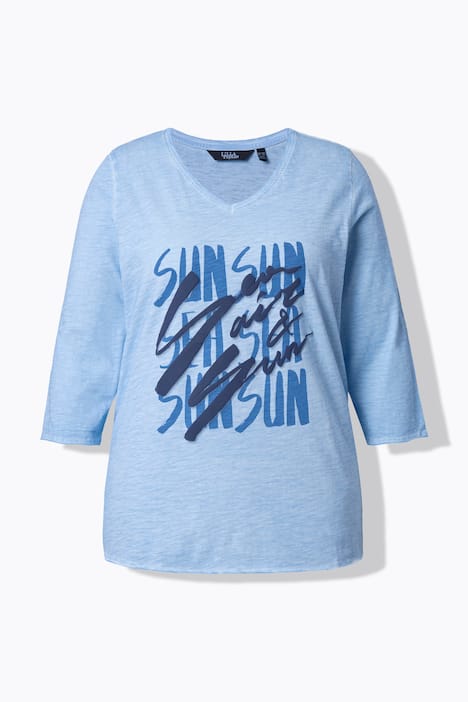 T-shirt, schriftmotief, classic, V-hals, classic, 3/4-mouwen