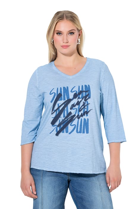 Tričko, nápis, Classic, výstřih do V, 3/4 rukávy