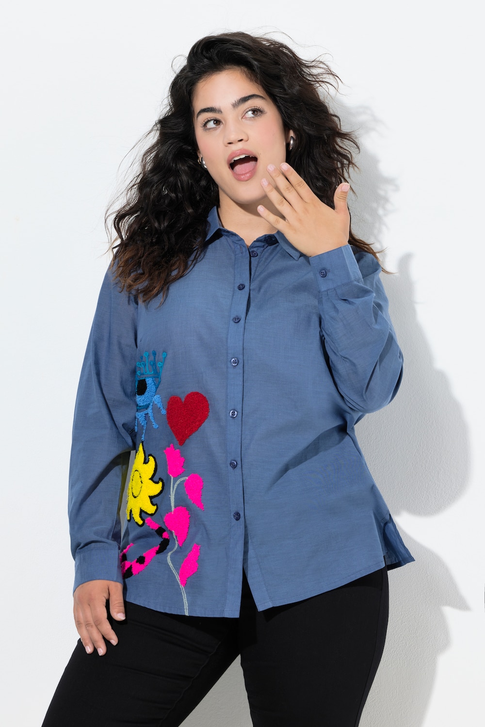 Blouse, A-lijn, badstof borduursel, lange mouw