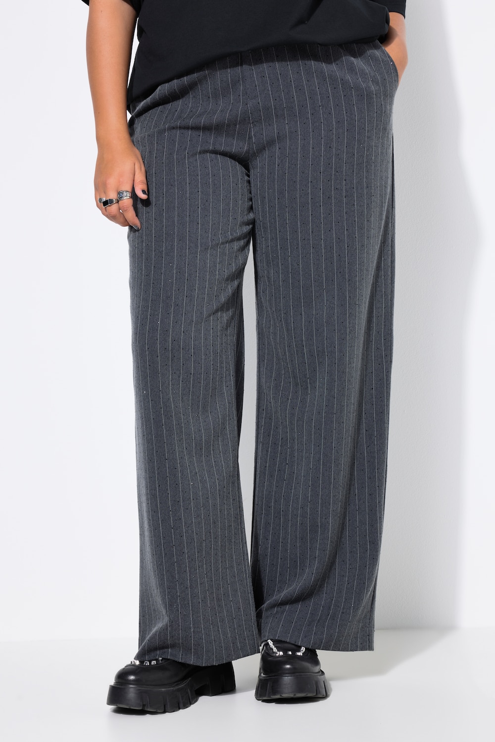 Nadelstreifen-Hose, Wide Legs, High Waist, Glitzersteinchen