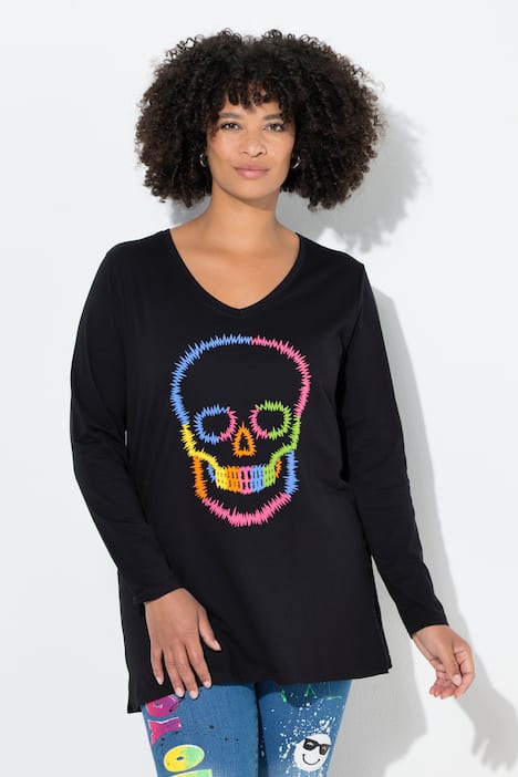 Langarmshirt, bequeme Passform, farbige Totenkopf