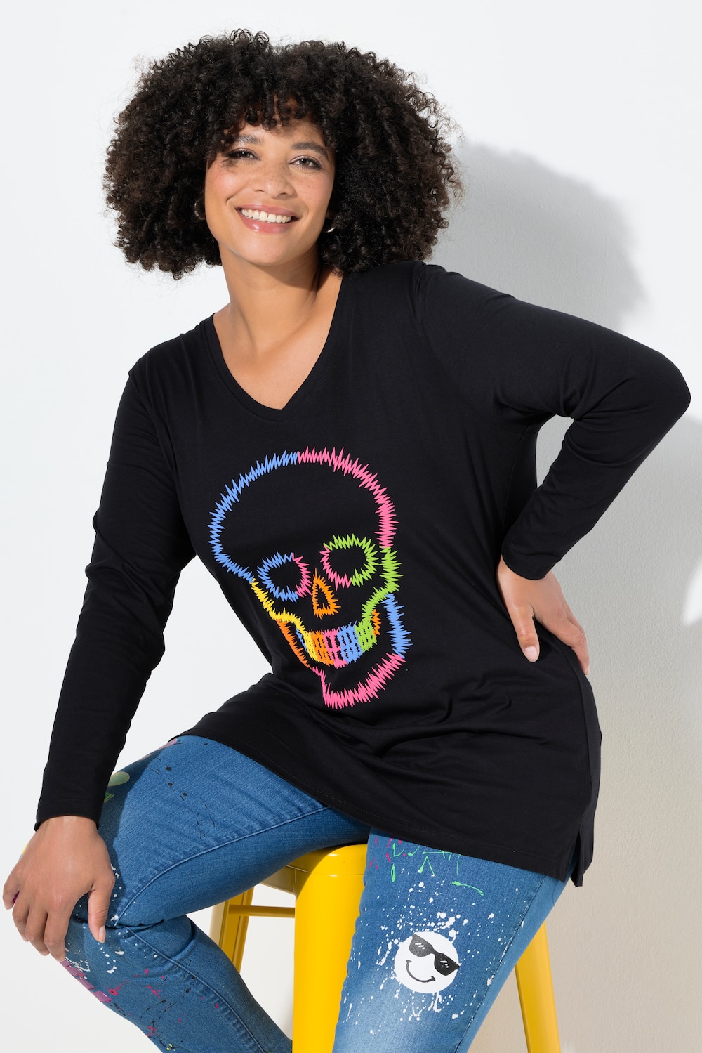 Langarmshirt, bequeme Passform, farbige Totenkopf