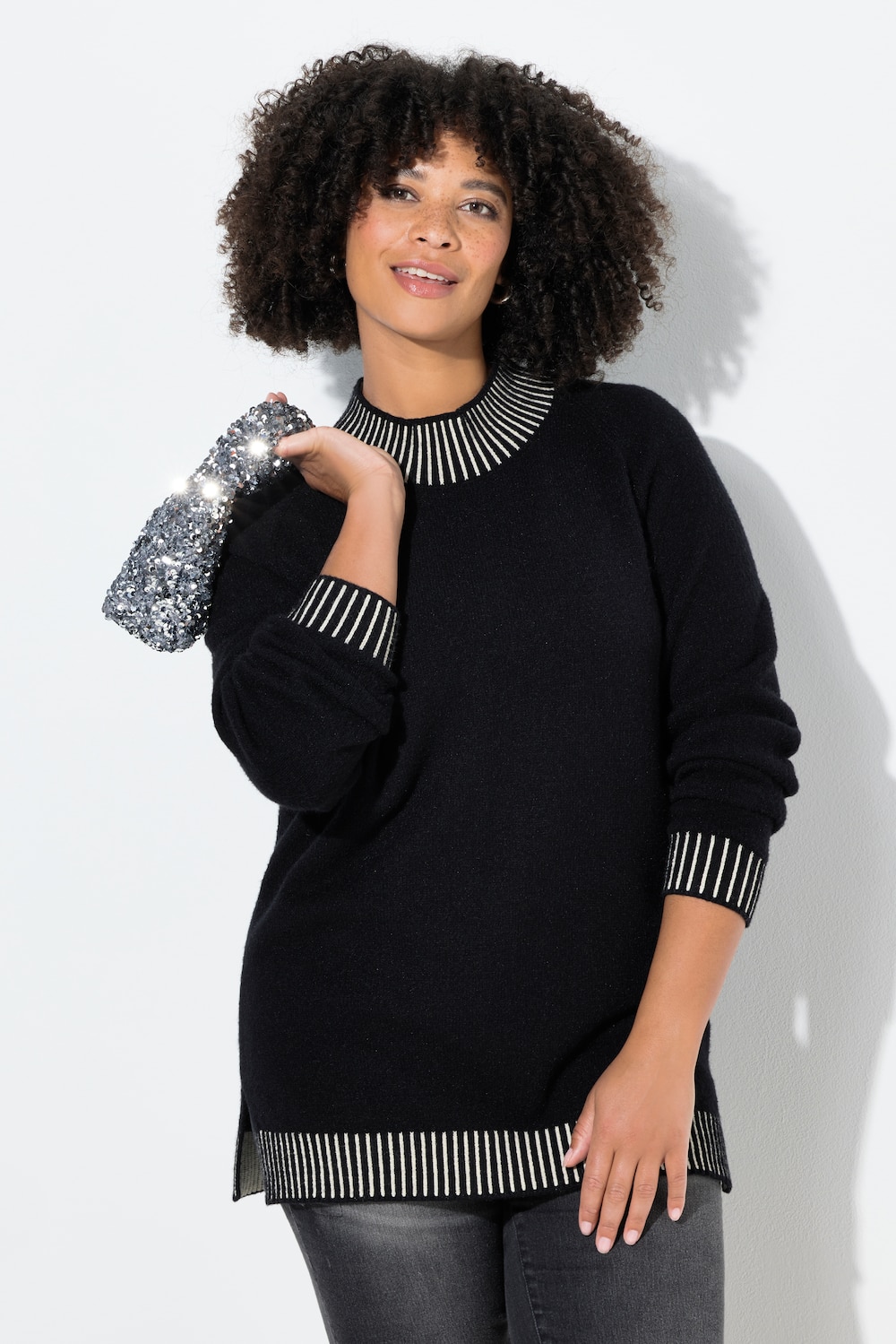 Pullover, Straight Fit, Stehkragen mit Streifen