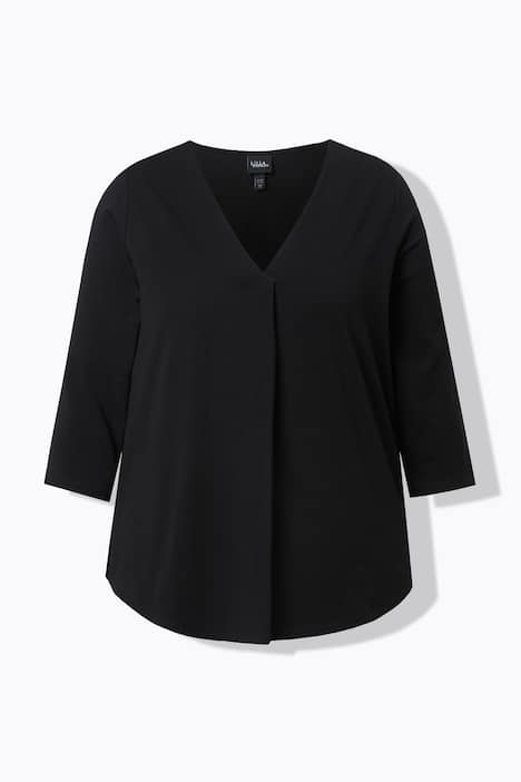 Blouse décolleté en V avec pli fantaisie, manches 3/4 et coupe évasée