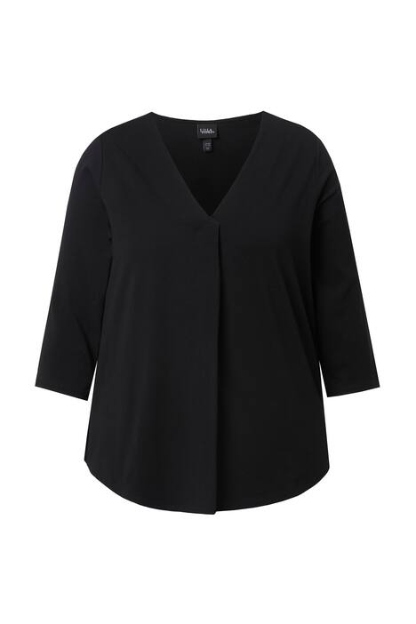 Tričko, ozdobné sklady, A střih, výstřih do V, 3/4 rukávy