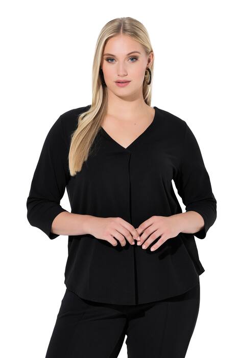 Tričko, ozdobné sklady, A střih, výstřih do V, 3/4 rukávy