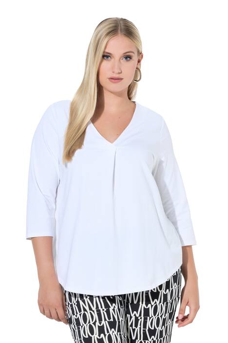 Tričko, ozdobné sklady, A střih, výstřih do V, 3/4 rukávy