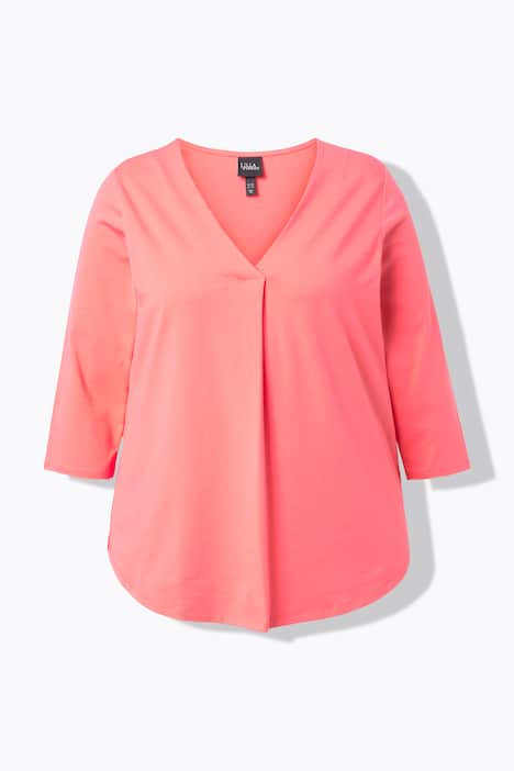 Blouse décolleté en V avec pli fantaisie, manches 3/4 et coupe évasée