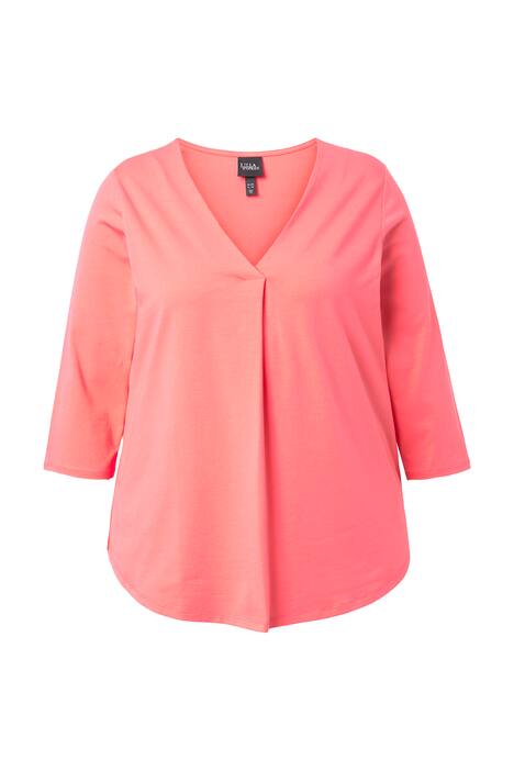 Tričko, ozdobné sklady, A střih, výstřih do V, 3/4 rukávy