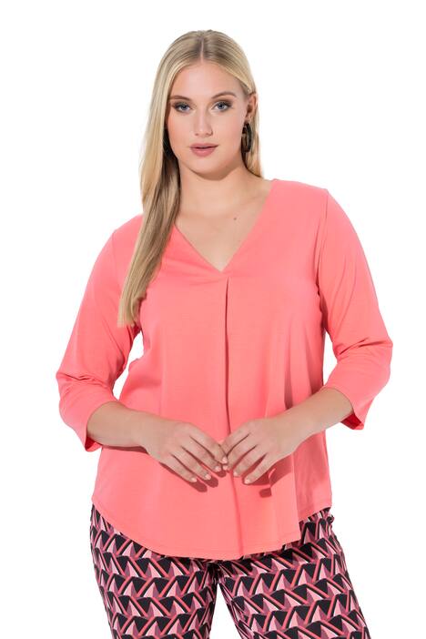 Tričko, ozdobné sklady, A střih, výstřih do V, 3/4 rukávy