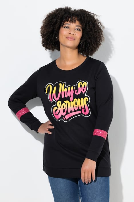 Sweatshirt, Schriftzug, Langarm mit Paillettenstreifen