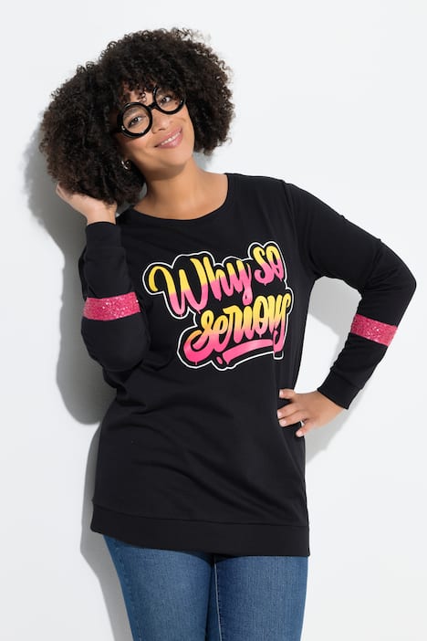 Sweatshirt, Schriftzug, Langarm mit Paillettenstreifen