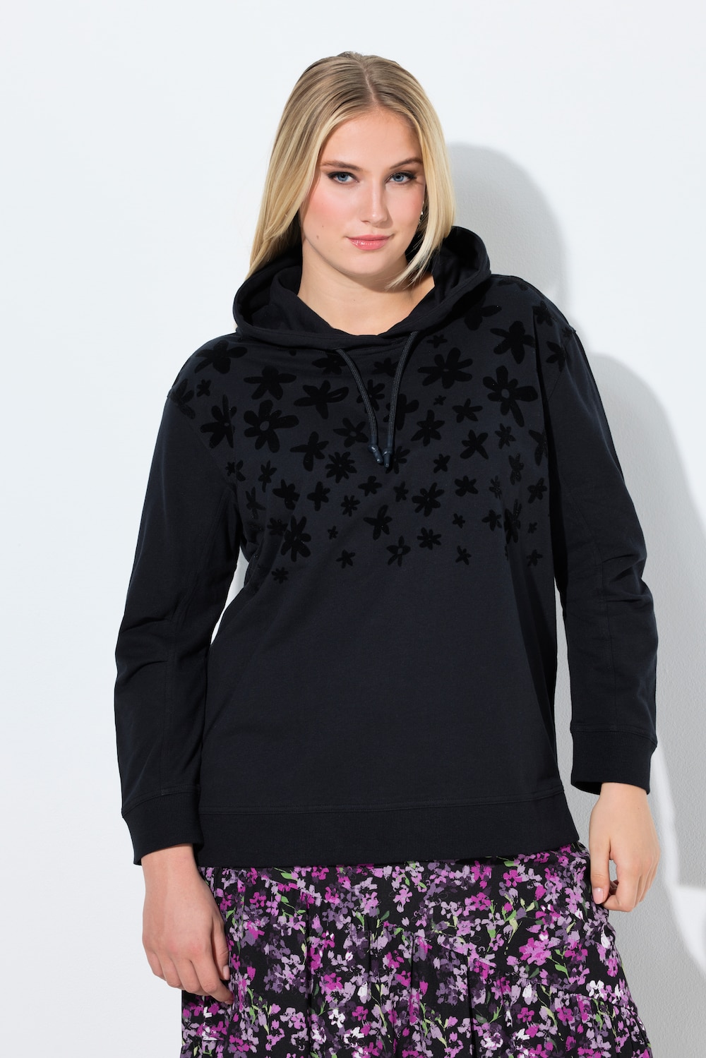 Thumbnail - Große Größen Hoodie, Damen, schwarz, Größe: 54/56, Baumwolle/Polyester, Ulla Popken