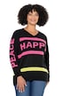 Svetr Happy, rovný střih, nápisy