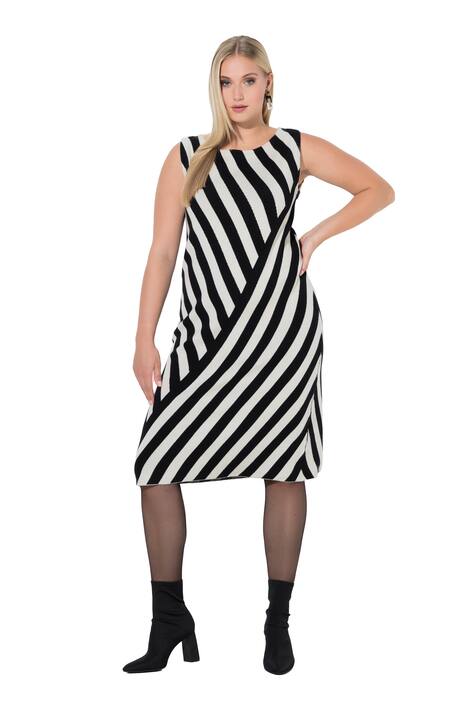 Úpletové šaty, pruhy, A střihu, lodičkový výstřih, bez rukávů