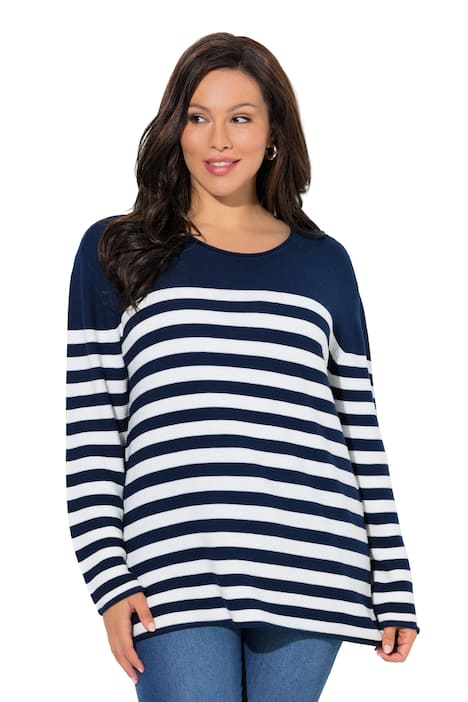 Svetr, bretonské pruhy, kulatý výstřih, dlouhé rukávy, rolovací okraje