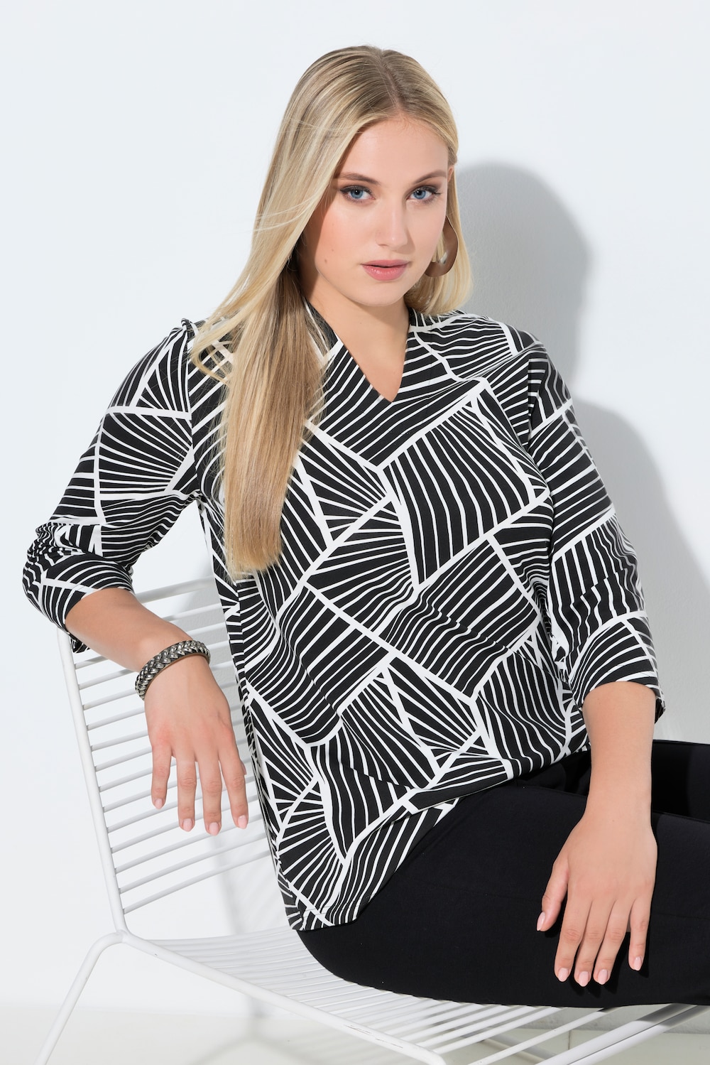 Shirt, grafischer Druck, Kelchkragen, 3/4-Arm