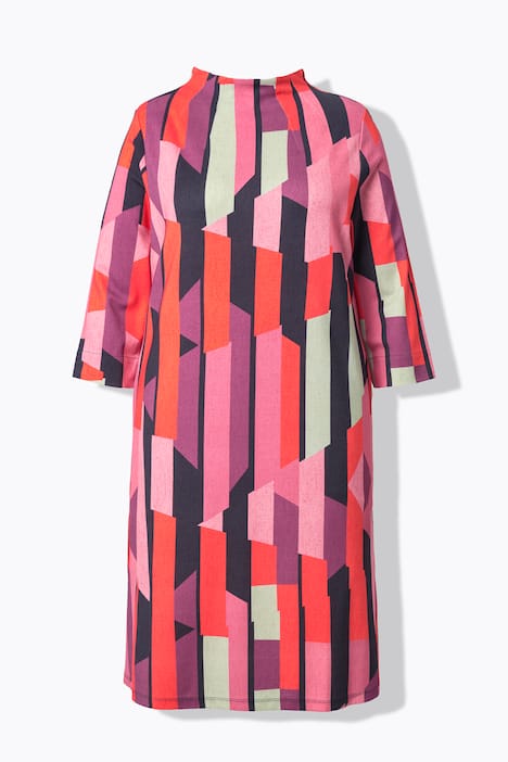 Punto-Kleid, Streifen, A-Linie, Stehkragen, 3/4-Arm