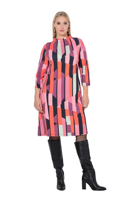 Punto šaty, pruhy, A střih, stojáček, 3/4 rukávy