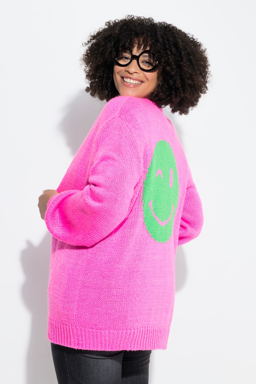 Vest, straight fit, neon smiley op de rug